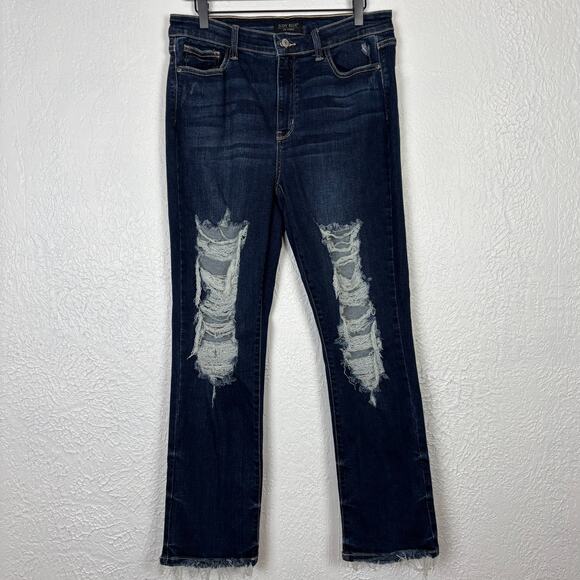 Judy Blue Distressed Straight Fit Dark Wash Jeans Size 15/32 - Picture 1 of 4